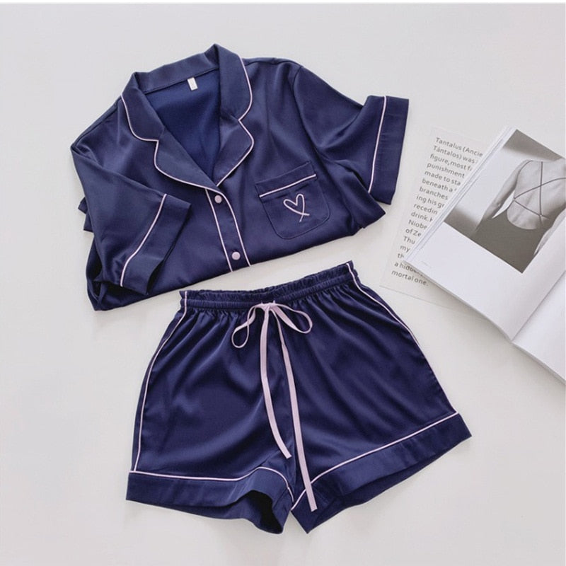 Conjunto Pijama Feminino Curto de Cetim Casual Elegante/ConfortPlus